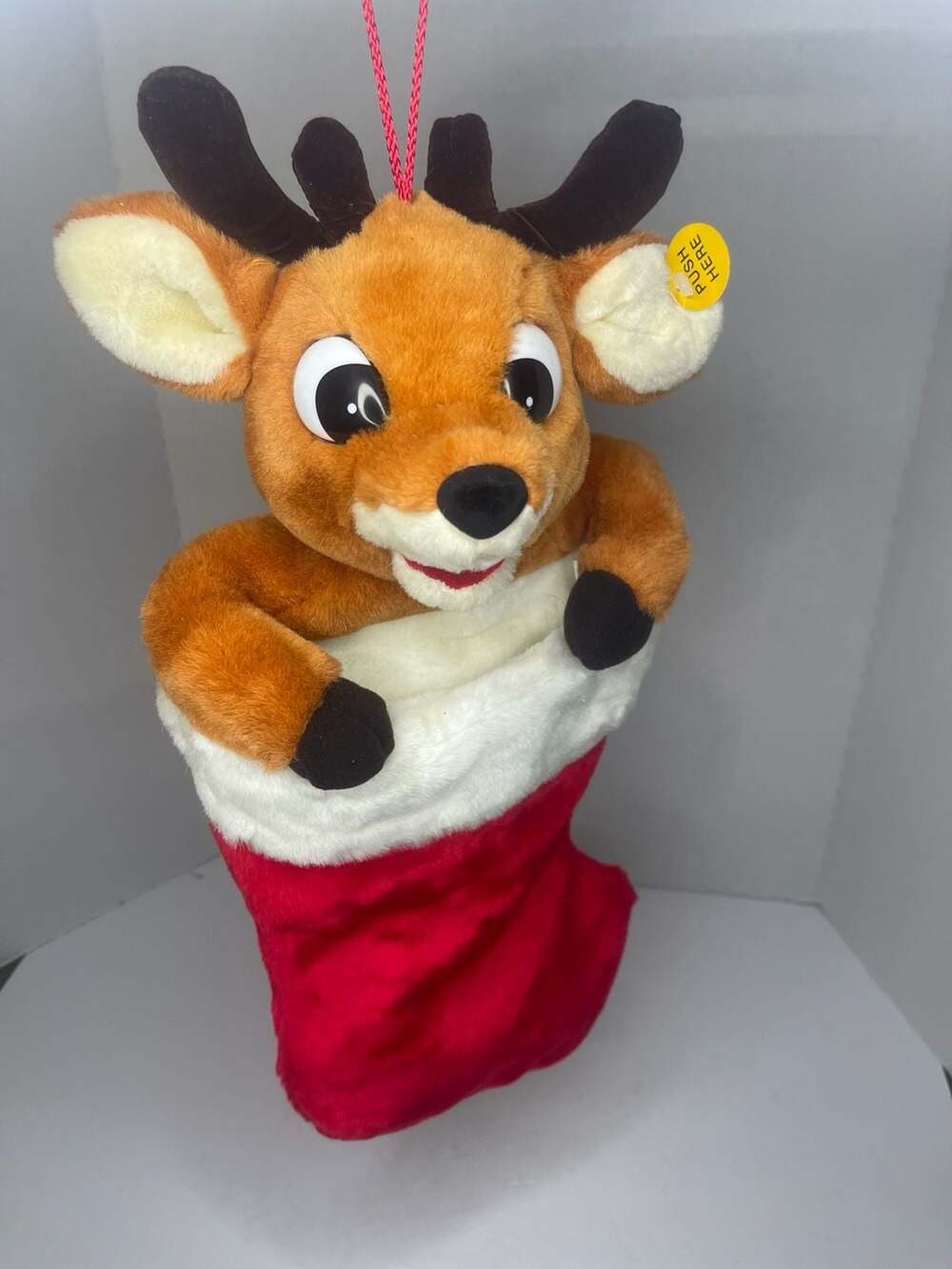 Gemmy Animated Christmas Reindeer Stocking Plush 3 Songs Fully Works